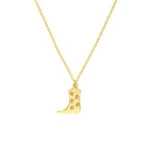14K Solid Gold Mini Five Stars Cowboy Boot Dainty Necklace